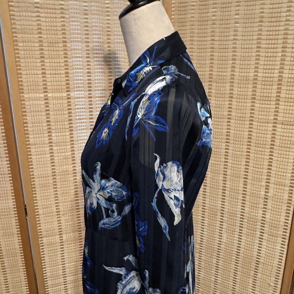 Banana Republic 2 Petite Blue Shirt Dress Button Preppy Midi 3/4 Sleeve FitFlare - Picture 5 of 13